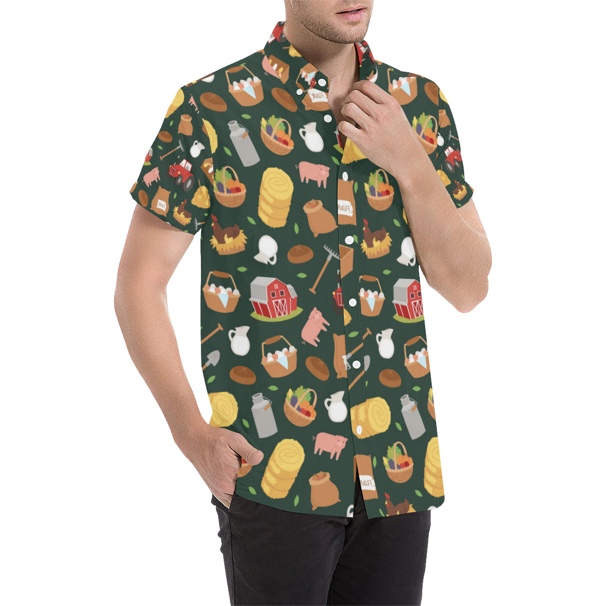 Agricultural Farm Print Design 02 Men's Short Sleeve Button Up Shirt