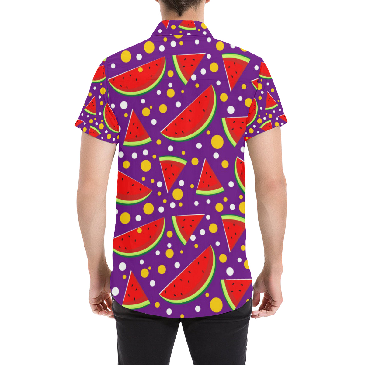 Watermelon Pattern Print Design WM010 Men's Short Sleeve Button Up Shirt