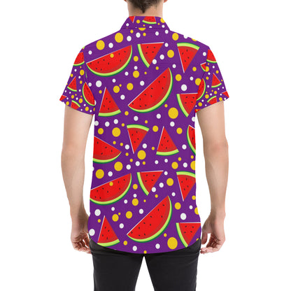 Watermelon Pattern Print Design WM010 Men's Short Sleeve Button Up Shirt