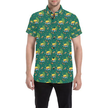 Camping Camper Pattern Print Design 06 Men's Short Sleeve Button Up Shirt