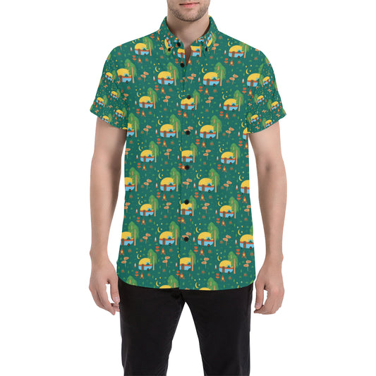 Camping Camper Pattern Print Design 06 Men's Short Sleeve Button Up Shirt