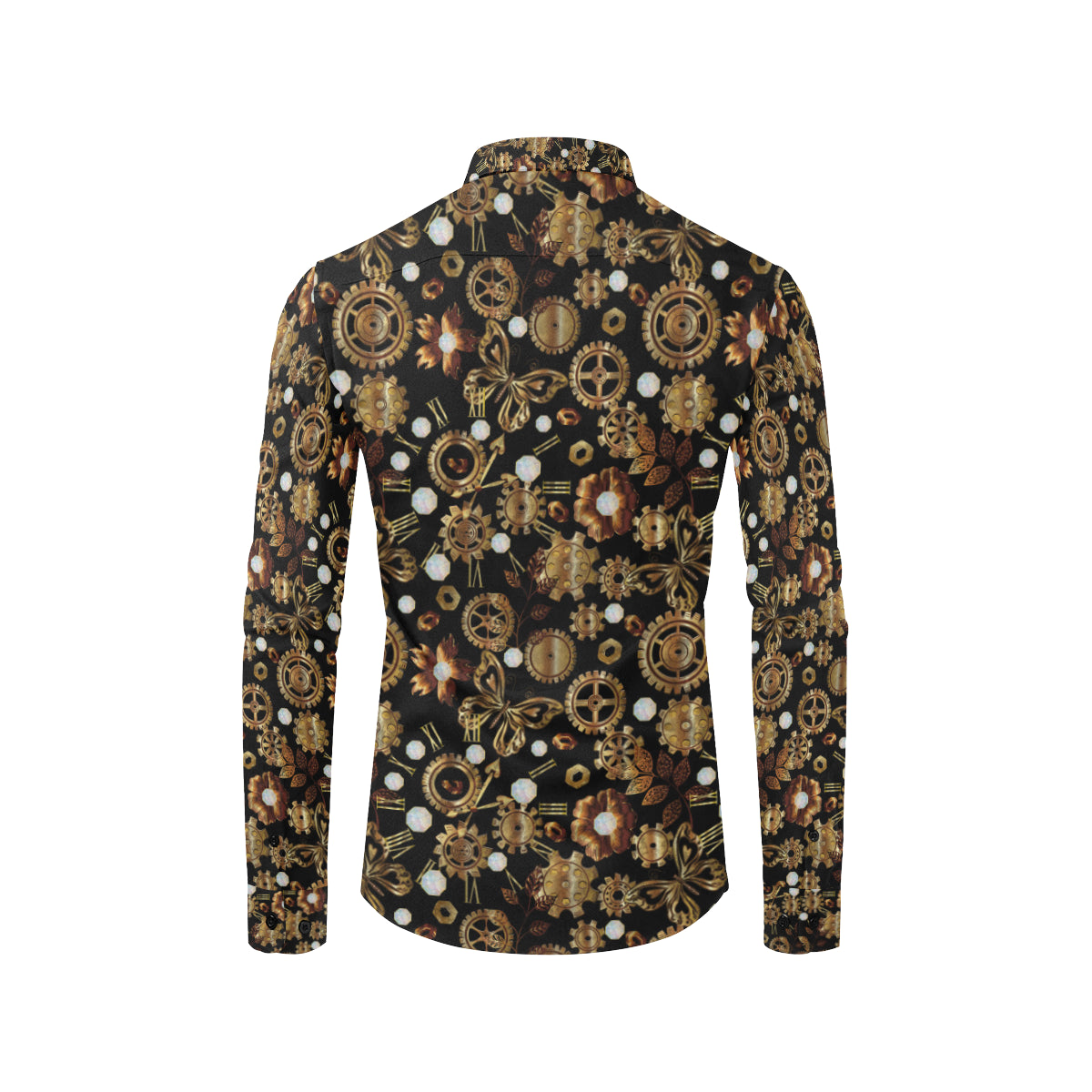 Steampunk Butterfly Design Themed Print Men's Long Sleeve Shirt