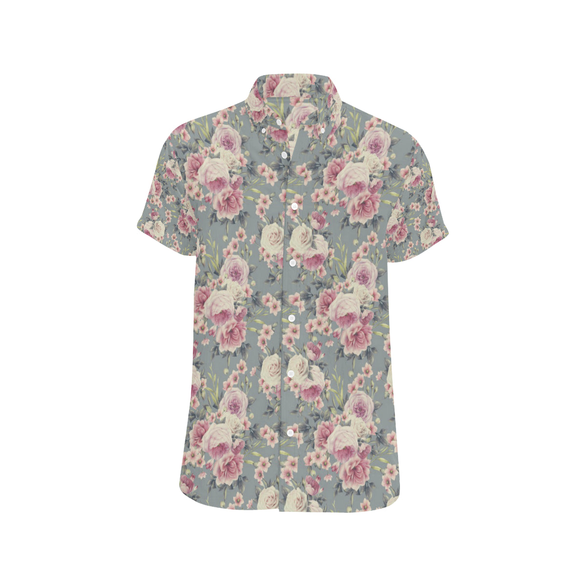 Peony Pattern Print Design PE05 Men's Short Sleeve Button Up Shirt