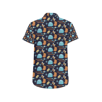 Eskimo Pattern Print Design 02 Men's Short Sleeve Button Up Shirt