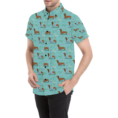 Dachshund Paw Decorative Print Pattern Men's Short Sleeve Button Up Shirt