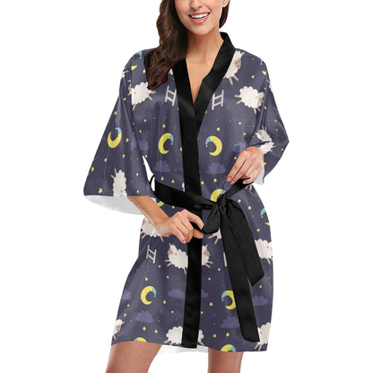 Sheep Night Pattern Print Design 02 Women's Short Kimono