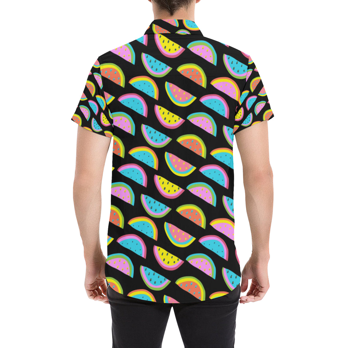 Watermelon Pattern Print Design WM08 Men's Short Sleeve Button Up Shirt