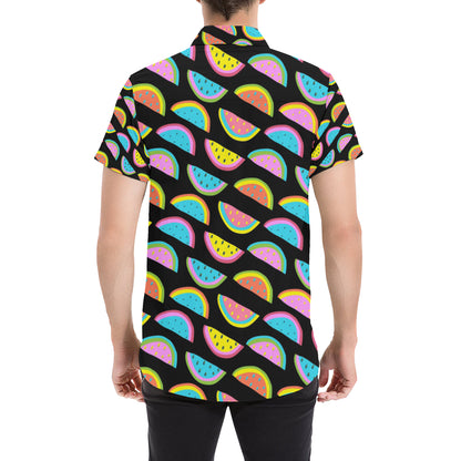 Watermelon Pattern Print Design WM08 Men's Short Sleeve Button Up Shirt