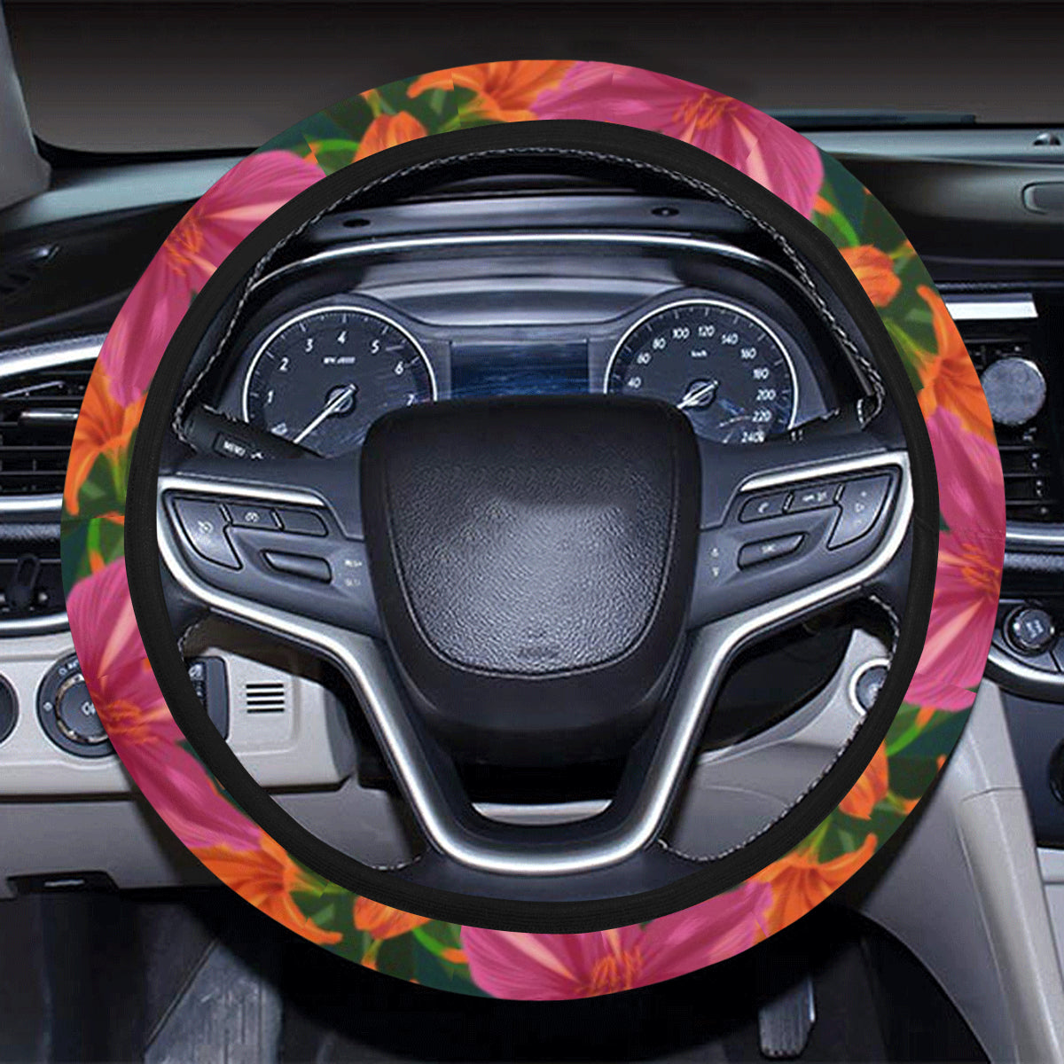 Amaryllis Pattern Print Design AL01 Steering Wheel Cover with Elastic Edge