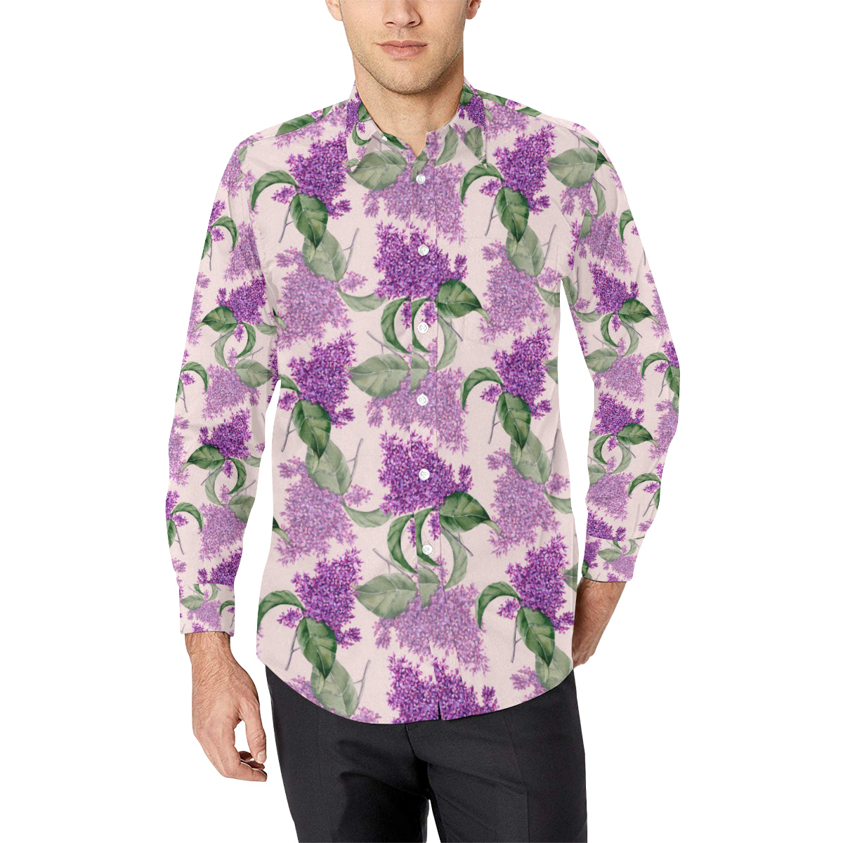 Lilac Pattern Print Design LI02 Men's Long Sleeve Shirt