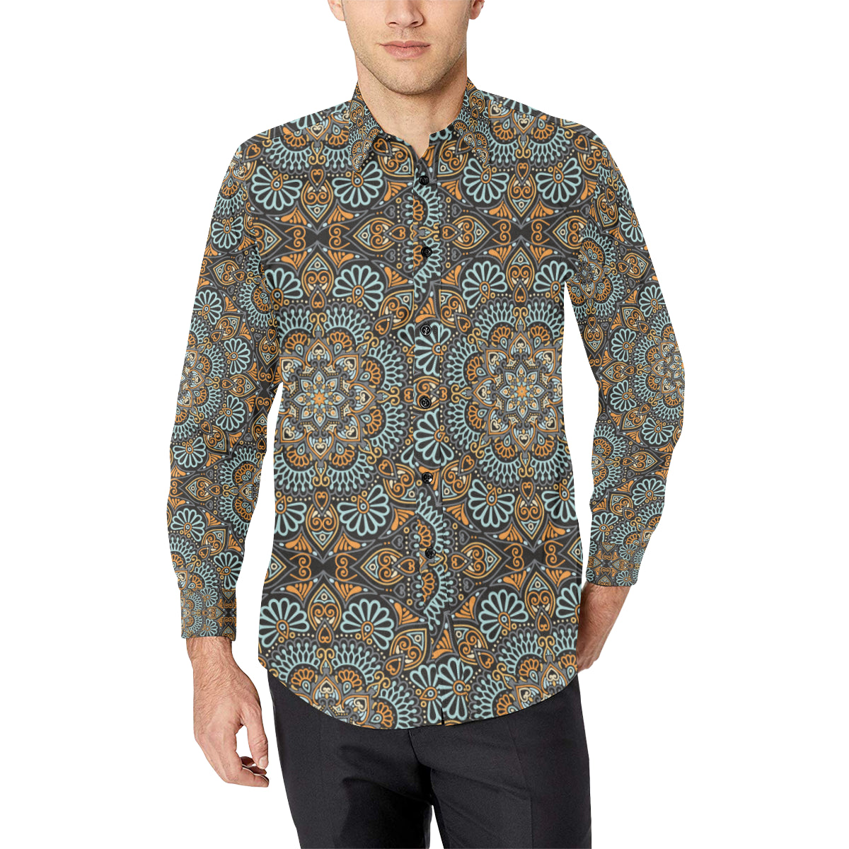 Mandala Pattern Print Design 05 Men's Long Sleeve Shirt