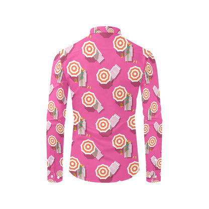 Beach Top View Umbrella Theme Men's Long Sleeve Shirt