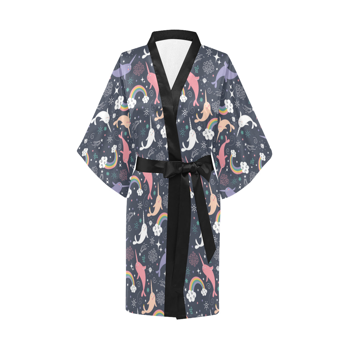 Narwhal Pattern Print Design 01 Women's Short Kimono