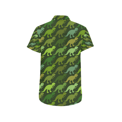 T Rex Pattern Print Design A03 Men's Short Sleeve Button Up Shirt