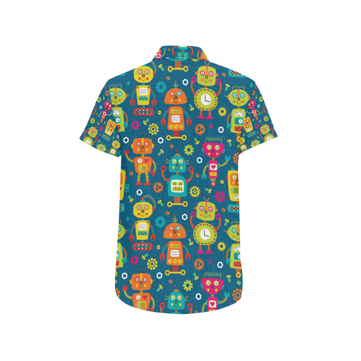 Robot Pattern Print Design A04 Men's Short Sleeve Button Up Shirt