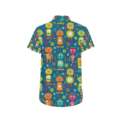 Robot Pattern Print Design A04 Men's Short Sleeve Button Up Shirt