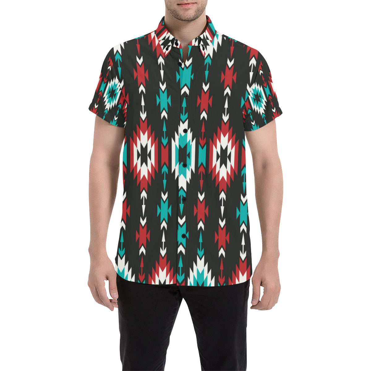 Native Pattern Print Design A08 Men's Short Sleeve Button Up Shirt