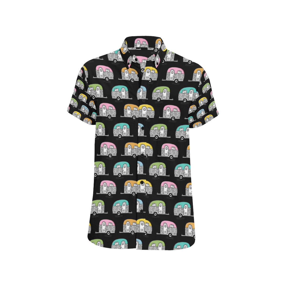 Camper Pattern Camping Themed No 2 Print Men's Short Sleeve Button Up Shirt