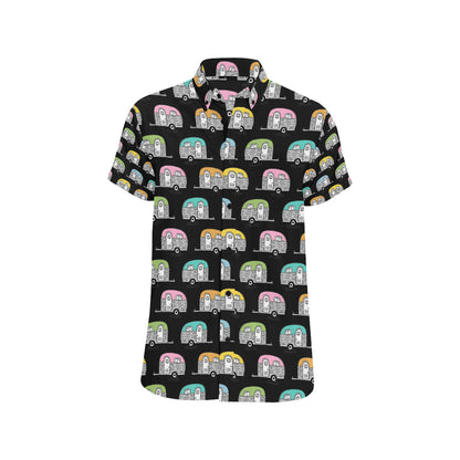 Camper Pattern Camping Themed No 2 Print Men's Short Sleeve Button Up Shirt