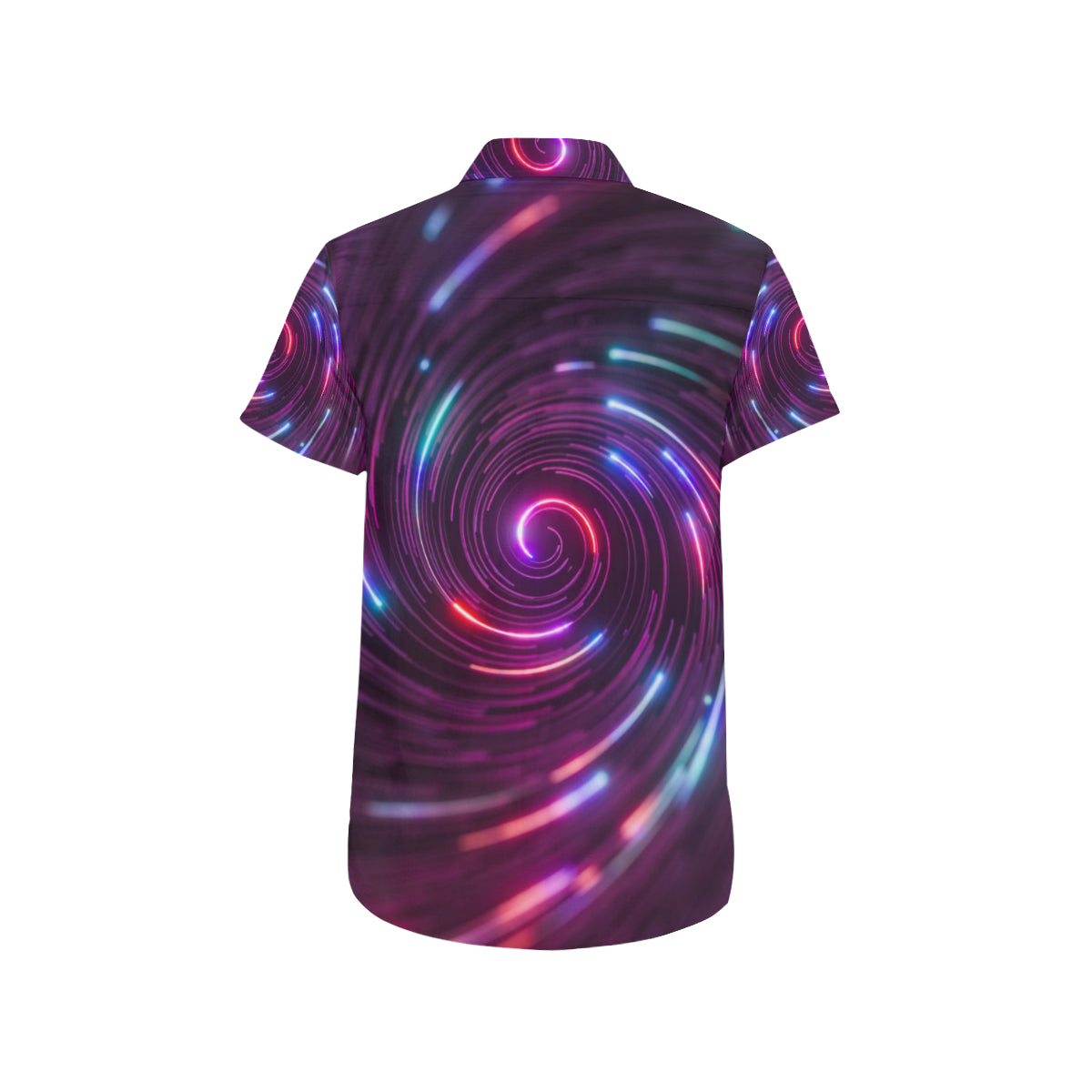Vortex Twist Swirl Purple Neon Print Men's Short Sleeve Button Up Shirt