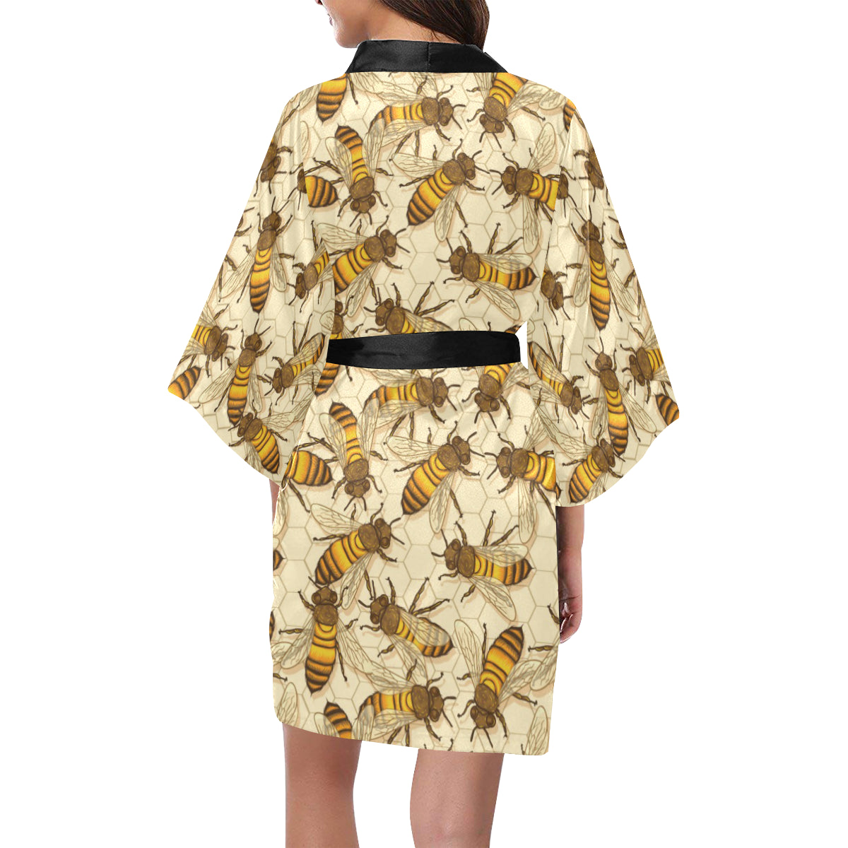Bee Pattern Print Design BEE05 Women's Short Kimono