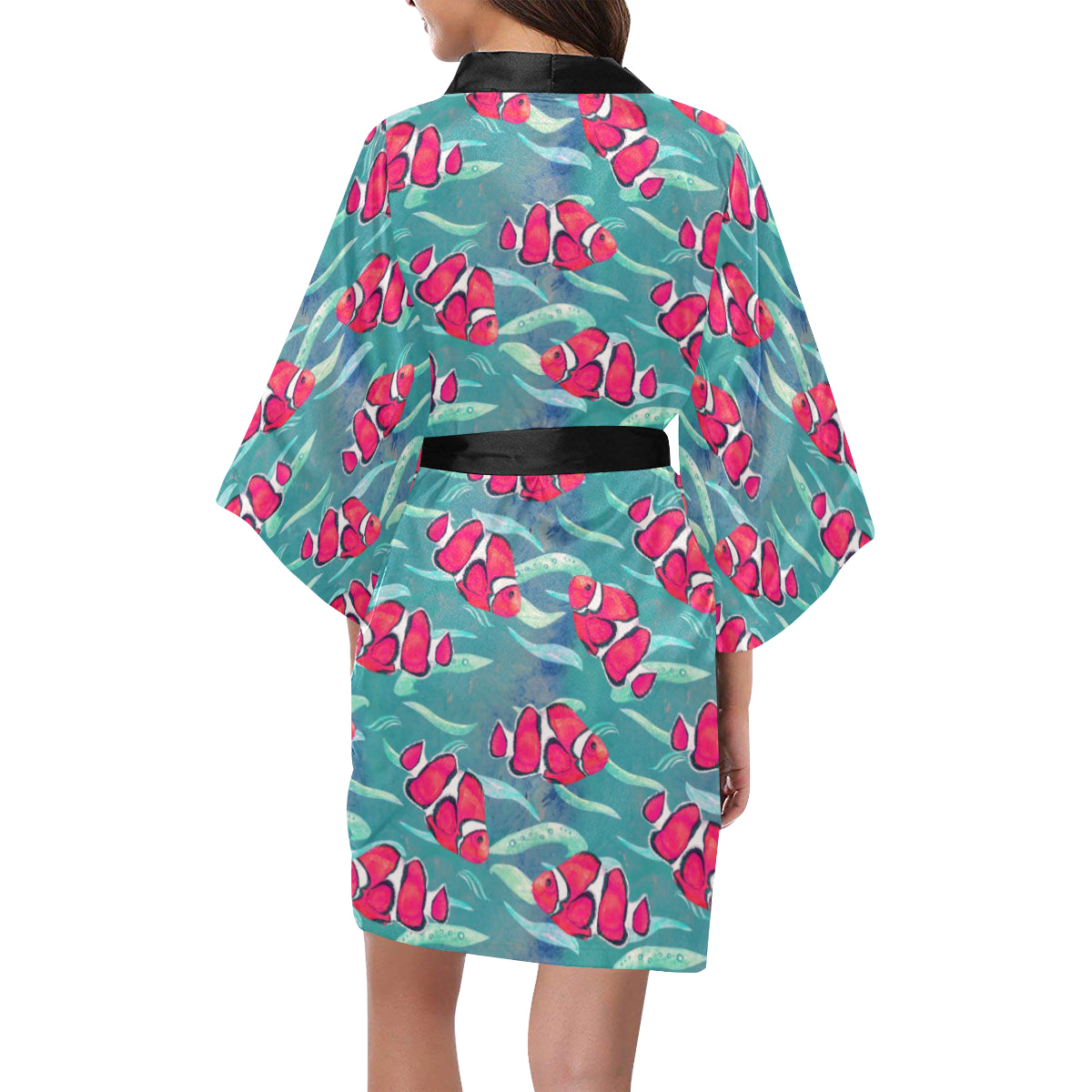 Clownfish Pattern Print Design 02 Women's Short Kimono