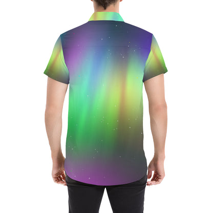 Aurora Borealis Pattern Print Design 03 Men's Short Sleeve Button Up Shirt