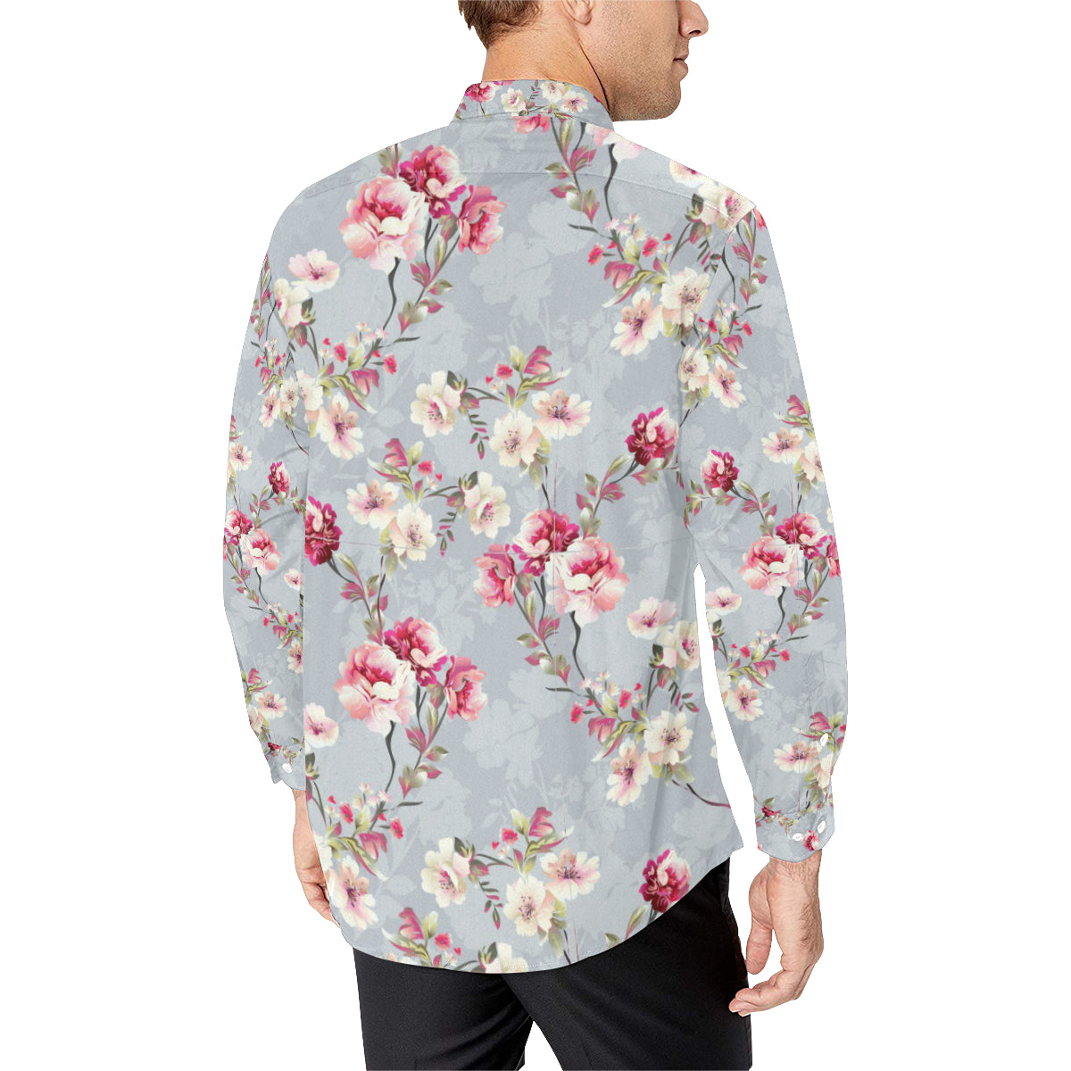 Summer Floral Pattern Print Design SF02 Men's Long Sleeve Shirt