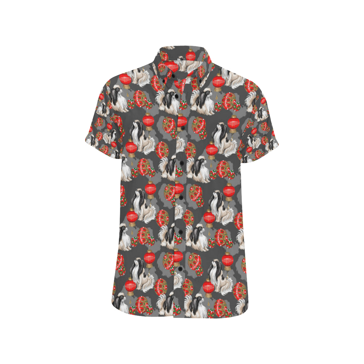 Japanese Chin Pattern Print Design 02 Men's Short Sleeve Button Up Shirt