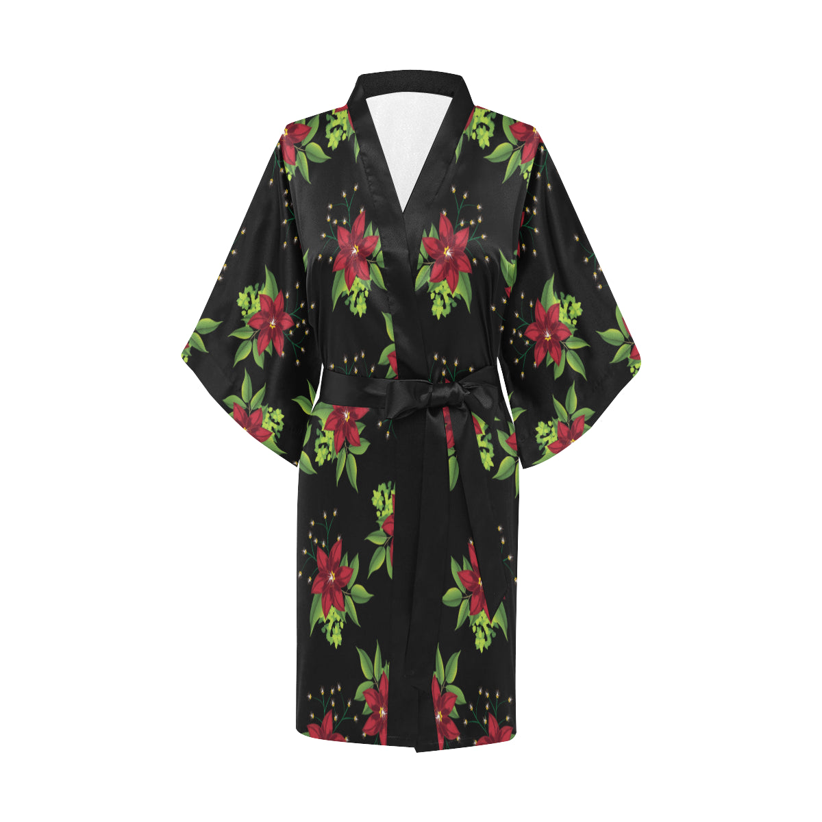 Poinsettia Pattern Print Design A01 Women's Short Kimono