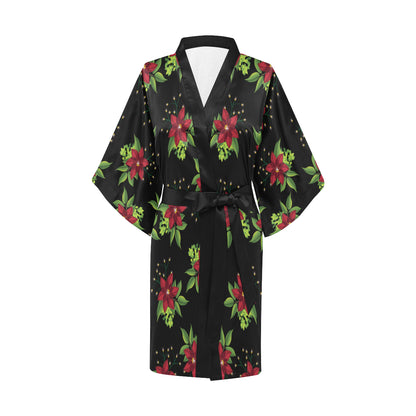 Poinsettia Pattern Print Design A01 Women's Short Kimono