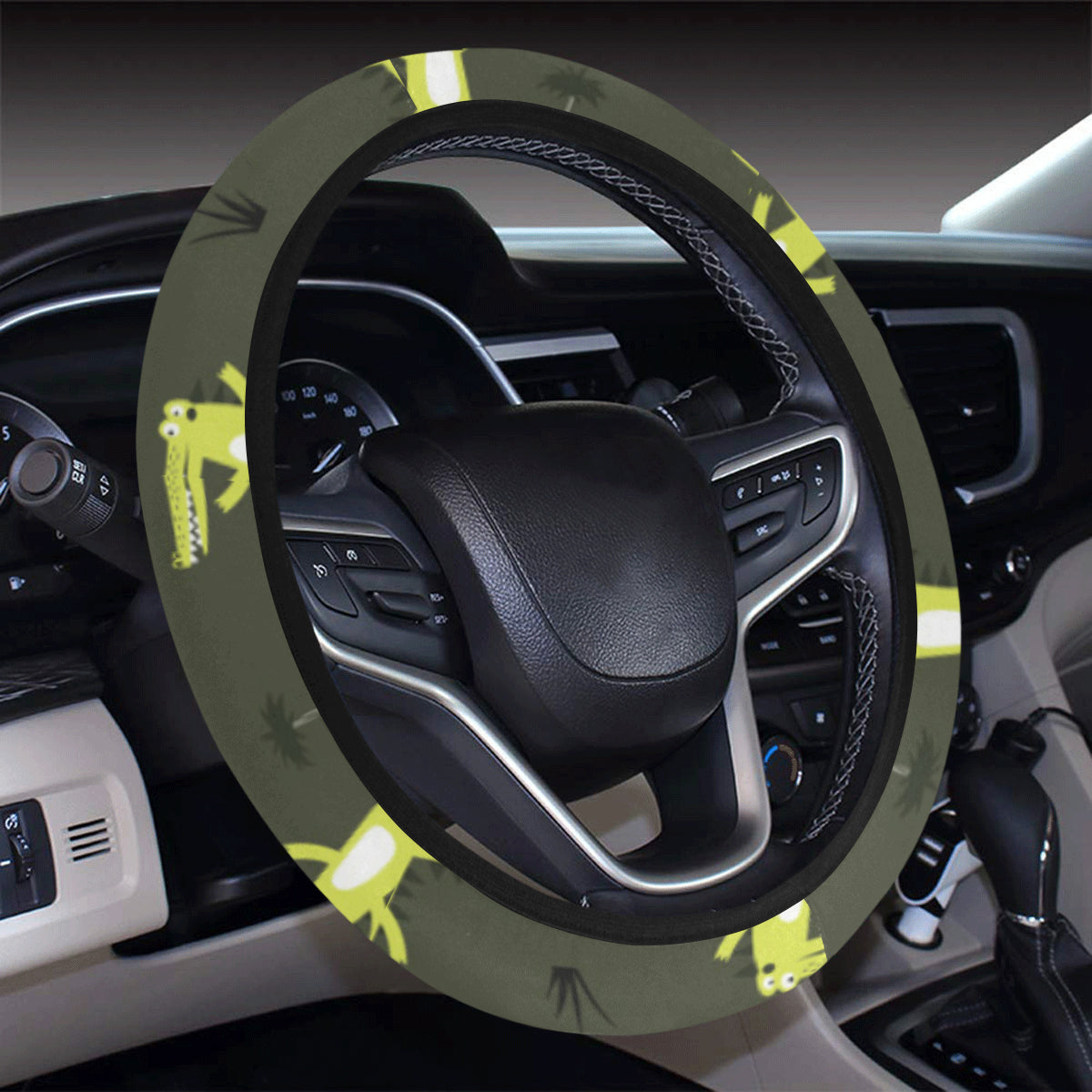 Alligator Pattern Print Design 05 Steering Wheel Cover with Elastic Edge