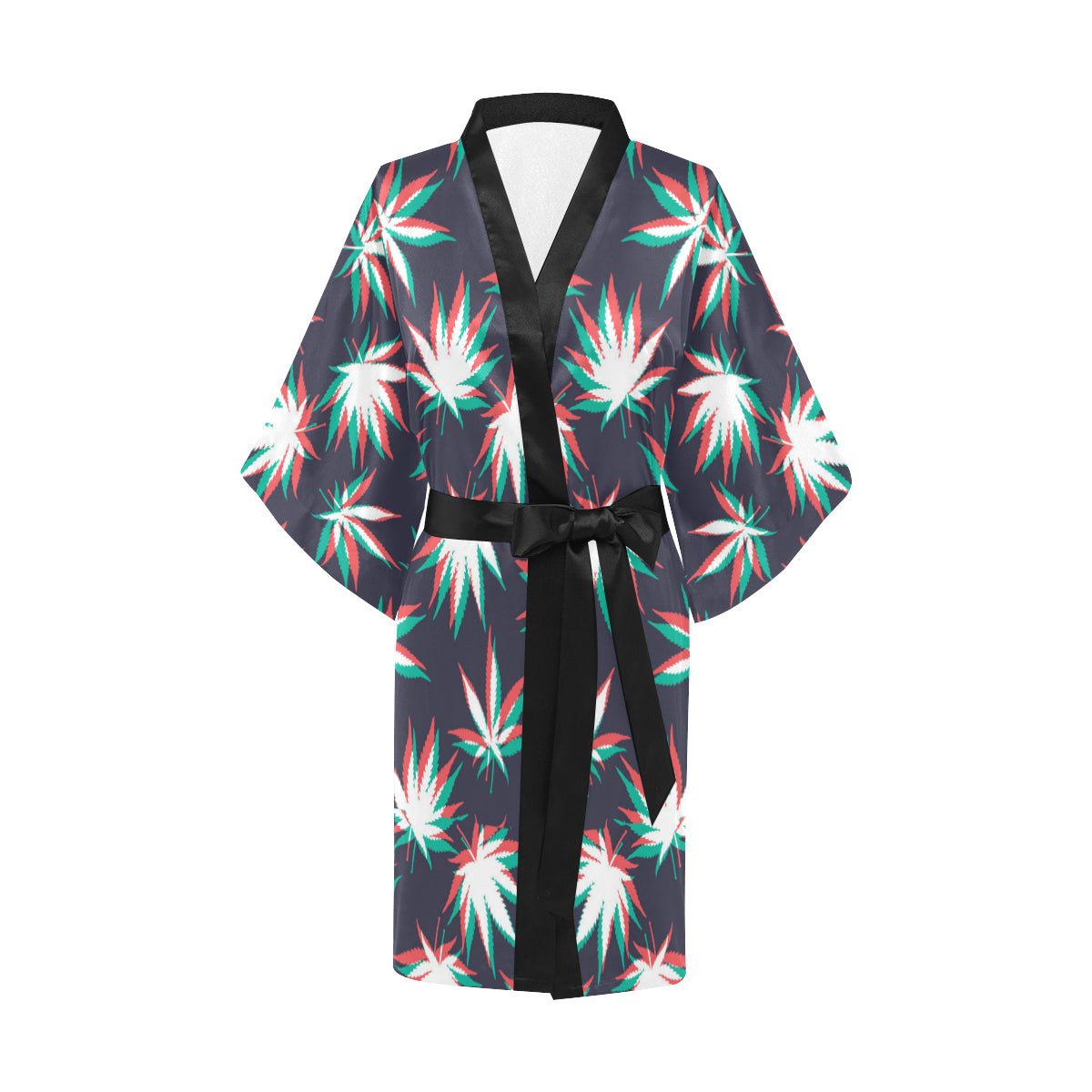 Pot Leaf Pattern Print Design A01 Women's Short Kimono