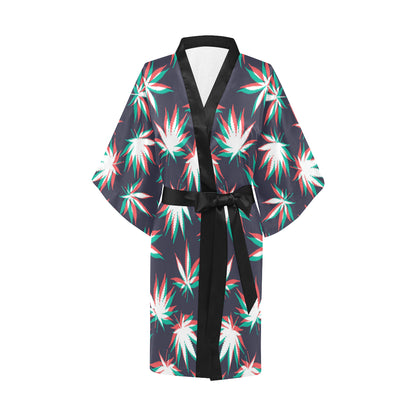 Pot Leaf Pattern Print Design A01 Women's Short Kimono