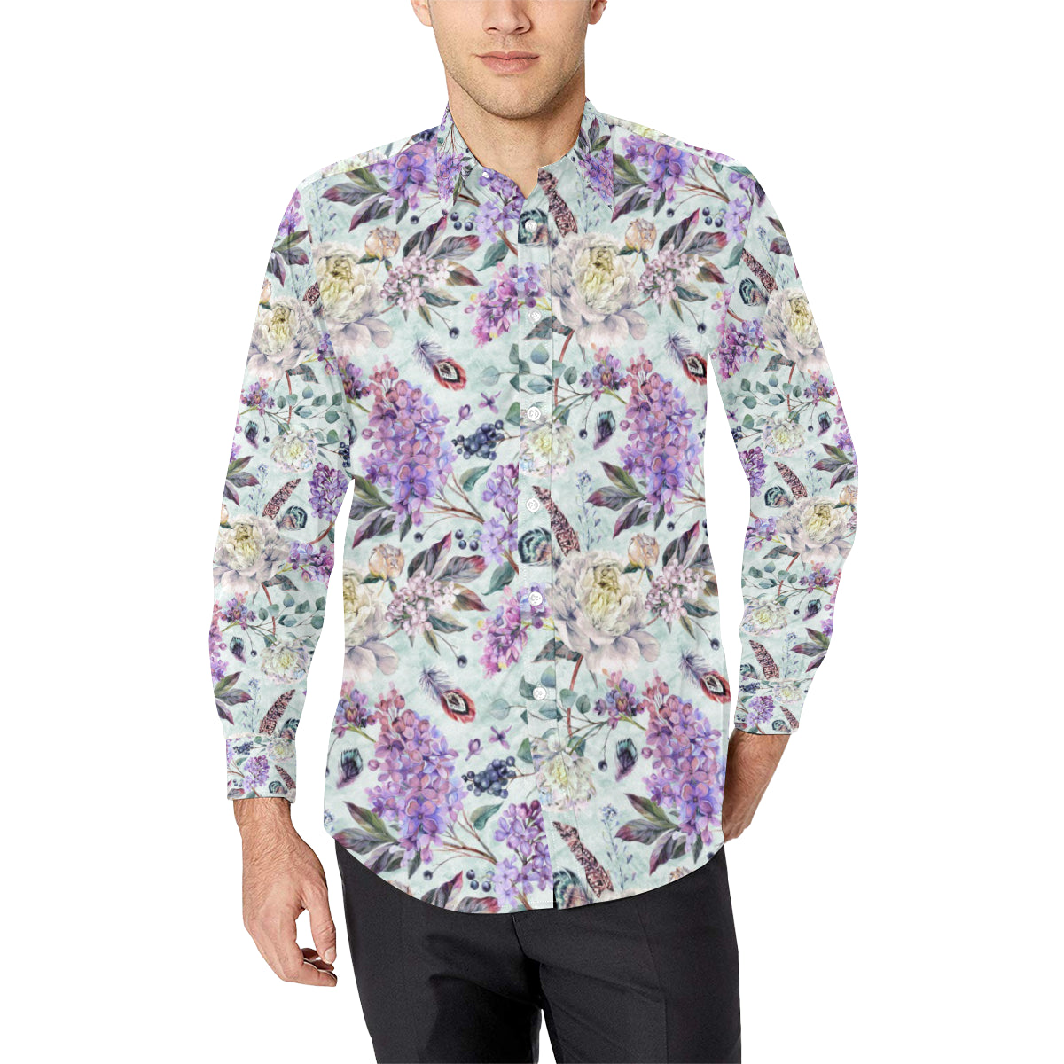 Lilac Pattern Print Design LI06 Men's Long Sleeve Shirt