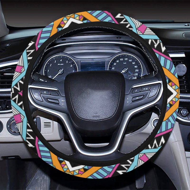 Multicolor zigzag Tribal Aztec Steering Wheel Cover with Elastic Edge