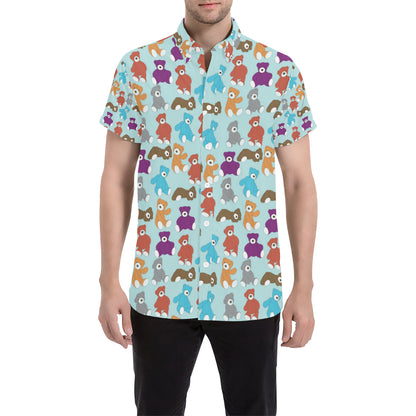 Bear Cute Pattern Print Design 03 Men's Short Sleeve Button Up Shirt
