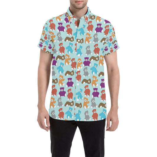Bear Cute Pattern Print Design 03 Men's Short Sleeve Button Up Shirt