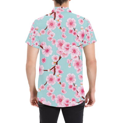 Cherry Blossom Pattern Print Design CB04 Men's Short Sleeve Button Up Shirt