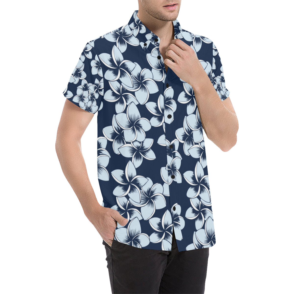 Plumeria Pattern Print Design A02 Men's Short Sleeve Button Up Shirt