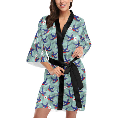 Swallow Bird Pattern Print Design 02 Women's Short Kimono