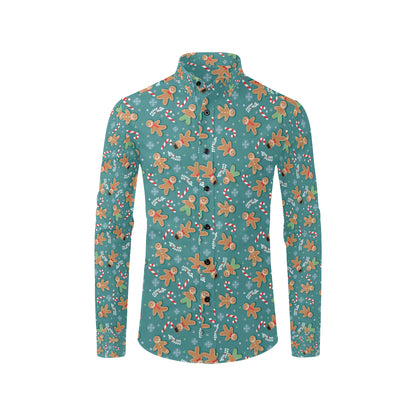 Gingerbread Pattern Print Design 05 Men's Long Sleeve Shirt