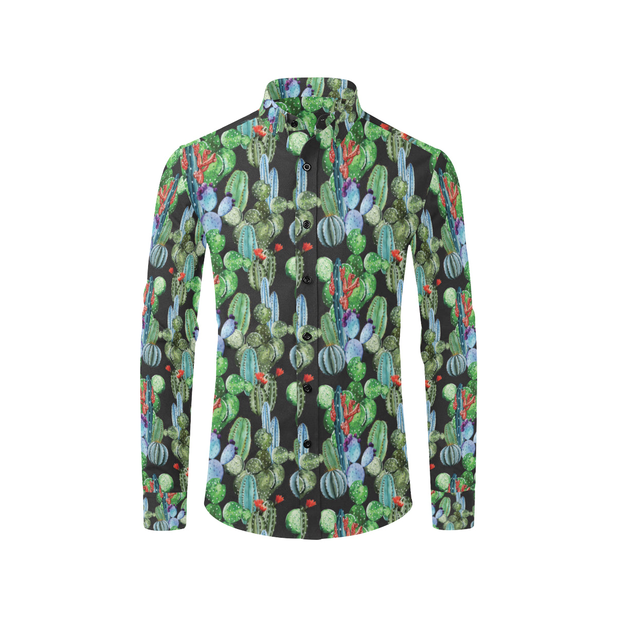 Cactus Watercolor Style Print Men's Long Sleeve Shirt