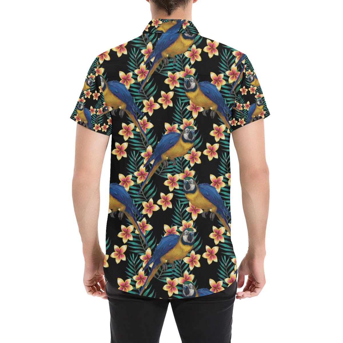 Macaw Pattern Print Design 01 Men's Short Sleeve Button Up Shirt