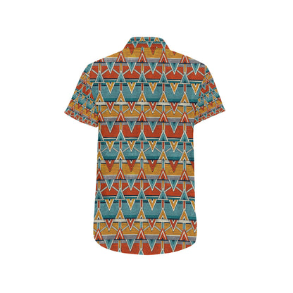 Kente Print African Design Themed Men's Short Sleeve Button Up Shirt