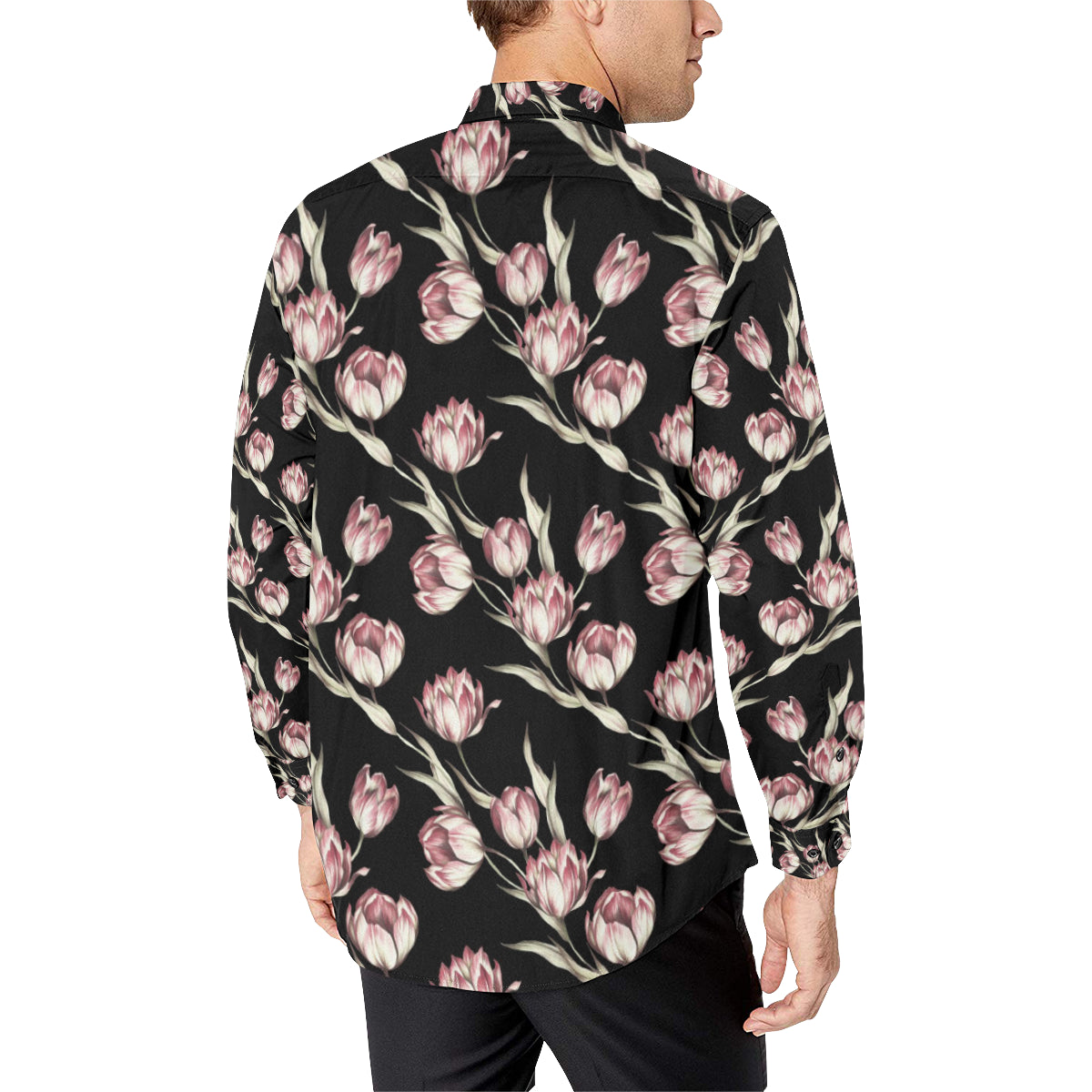 Tulip Pink Pattern Print Design TP02 Men's Long Sleeve Shirt