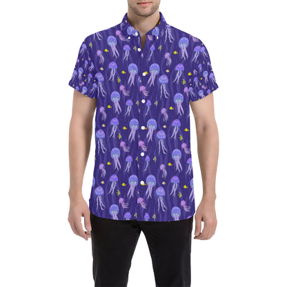 Jellyfish Style Print Men's Short Sleeve Button Up Shirt