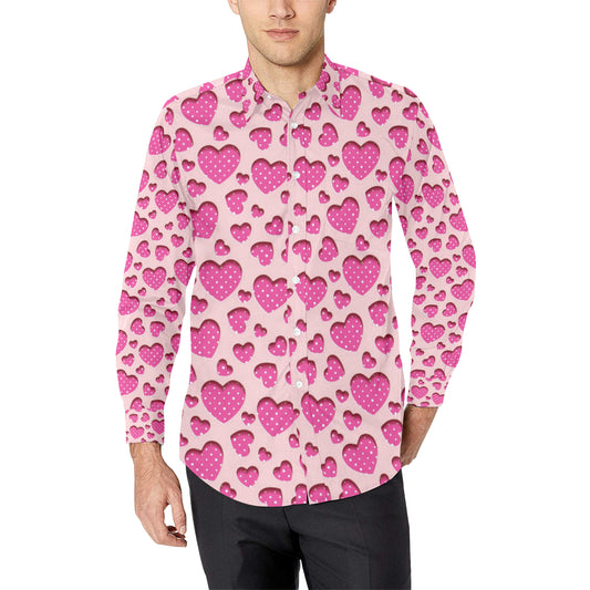 Heart Pink Pattern Print Design HE06 Men's Long Sleeve Shirt