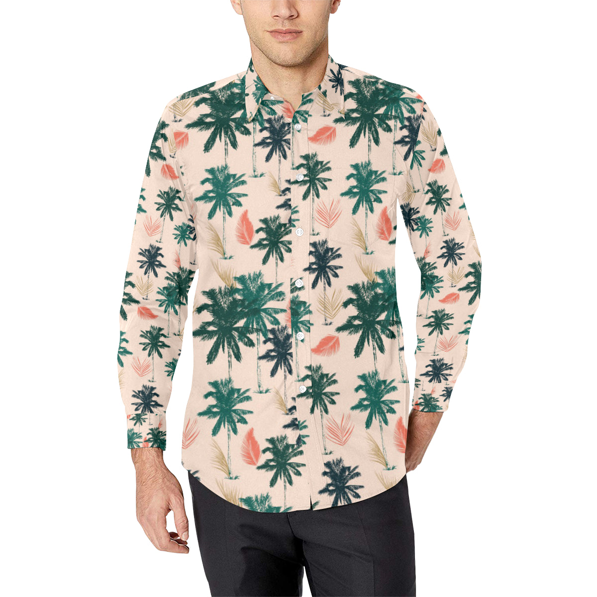 Palm Tree Pattern Print Design PT014 Men's Long Sleeve Shirt