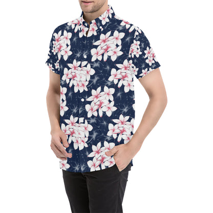 Plumeria Pattern Print Design PM017 Men's Short Sleeve Button Up Shirt